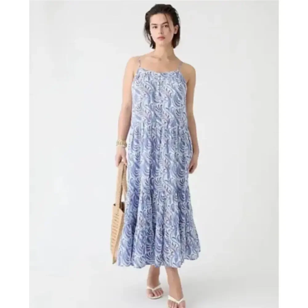 J.Crew Tiered Cotton Voile Purple Paisley Print Maxi Dress Size XS